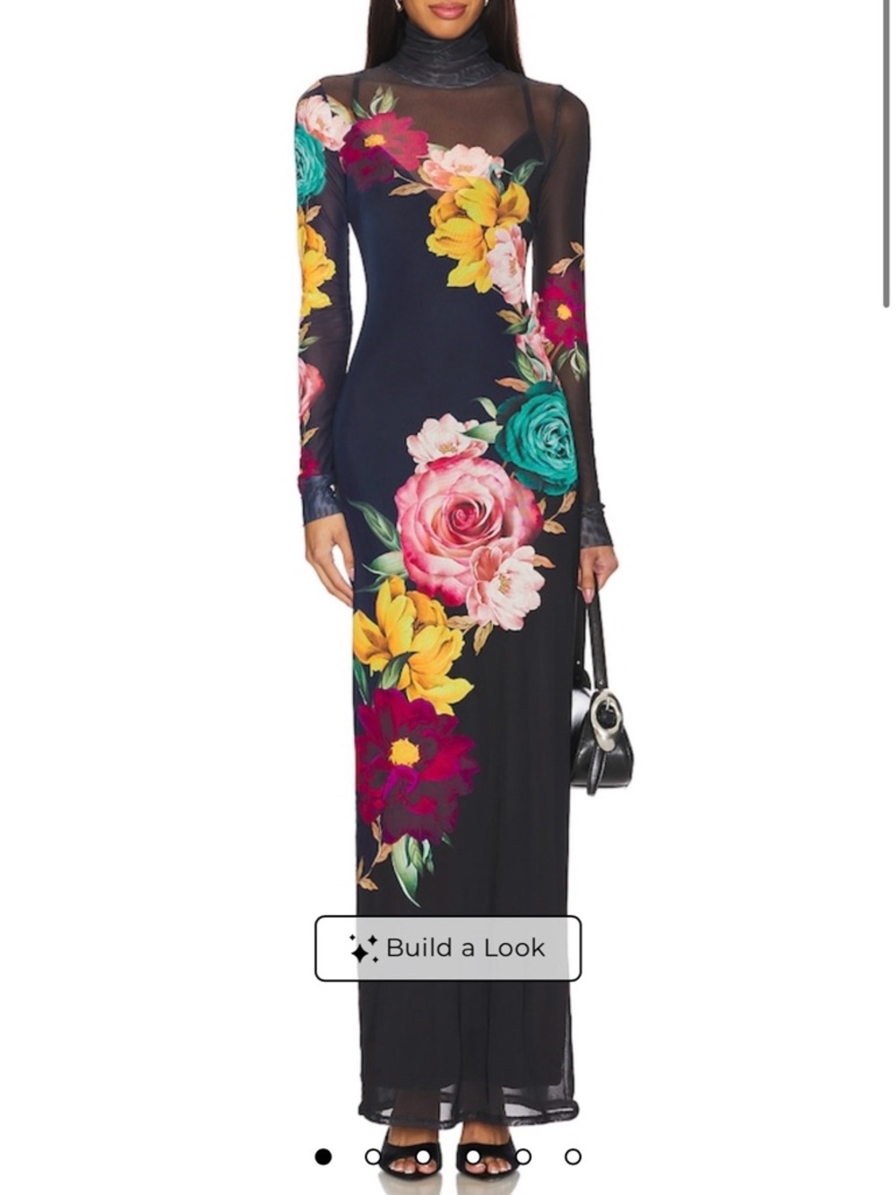 REVOLVE - AFRM Black Maxi Dress with Pink, Yellow & Teal Floral Print